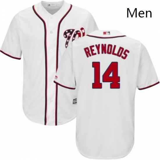 Mens Majestic Washington Nationals 14 Mark Reynolds Replica White Home Cool Base MLB Jersey